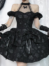 Sleeveless Halter Neck Bow Vintage Backless Cold Shoulder Print Lace Up A-Line Swing Dress 2