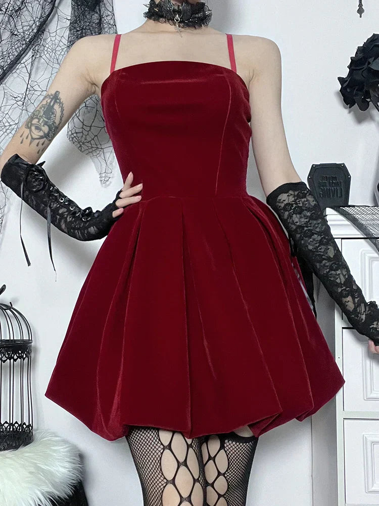 Velvet Solid Shirring High Waist Spaghetti Straps A-Line Party Mini Elegant New Year Dress 2