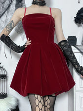 Velvet Solid Shirring High Waist Spaghetti Straps A-Line Party Mini Elegant New Year Dress 2