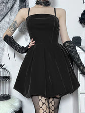 Velvet Solid Shirring High Waist Spaghetti Straps A-Line Party Mini Elegant New Year Dress 5