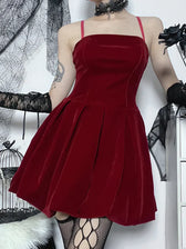 Velvet Solid Shirring High Waist Spaghetti Straps A-Line Party Mini Elegant New Year Dress 3