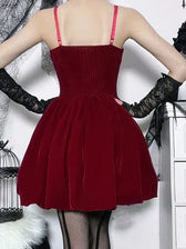 Velvet Solid Shirring High Waist Spaghetti Straps A-Line Party Mini Elegant New Year Dress 4
