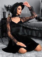 Velvet Lace Lantern Sleeve Twisted 40s 50s Retro V Neck Dress - View 7