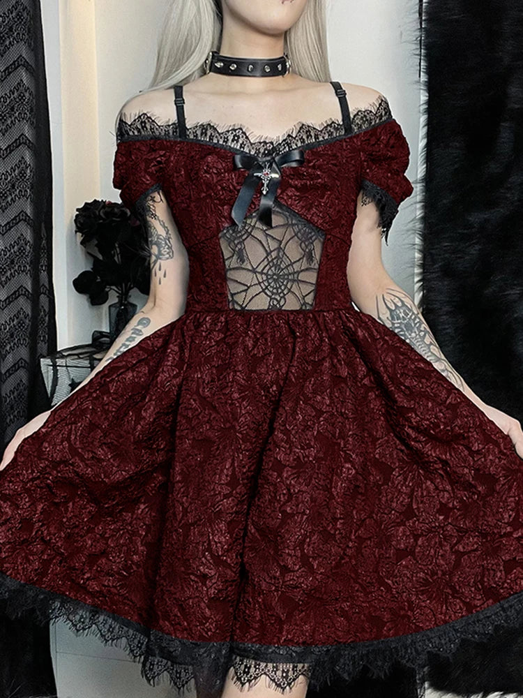 Mini Party Aesthetic One Shoulder Strap Lace Cutouts Elegant ALine High Waist Prom Y2K Grunge Clubwear Dress