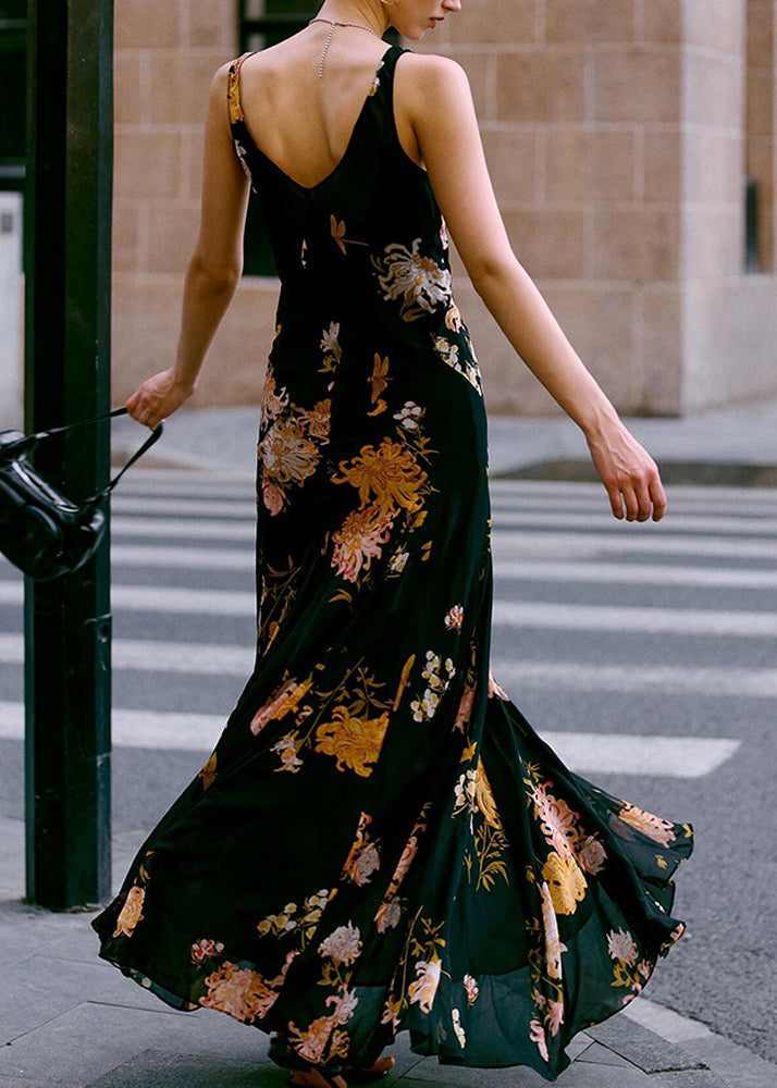 Floral Print Scoop Neck Wide Strap Flowy Maxi Dress