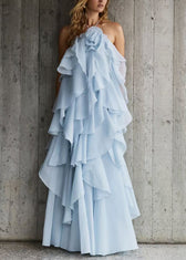 Italian Blue Backless Solid Chiffon Spaghetti Strap Dress Sleeveless