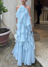 Italian Blue Backless Solid Chiffon Spaghetti Strap Dress Sleeveless 3