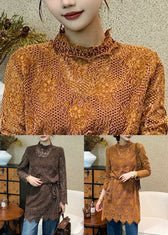 Italian Coffee Hollow Out Tie Waist Lace Mini Dress Fall 5