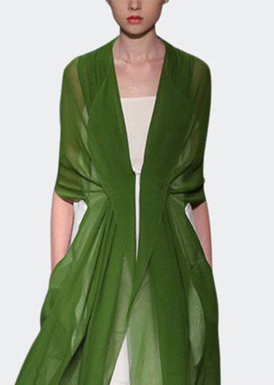 Chiffon Sheer Open Front Tie Waist Duster Slip Dress Two Piece Set