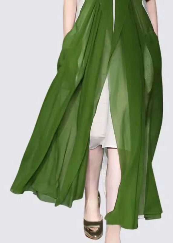 Chiffon Sheer Open Front Tie Waist Duster Slip Dress Two Piece Set