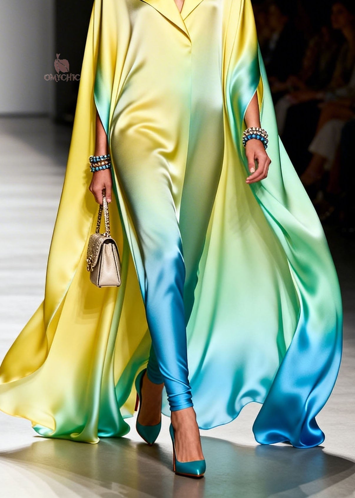 Italian Gradient Color Peter Pan Collar Chiffon Maxi Dresses Summer - View 4