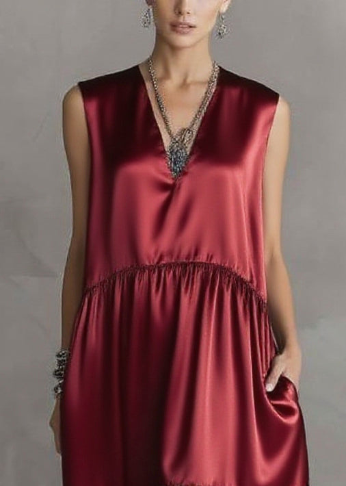 V-Neck Sleeveless Empire Waist Patchwork Bubble Hem Tiered Maxi Dress