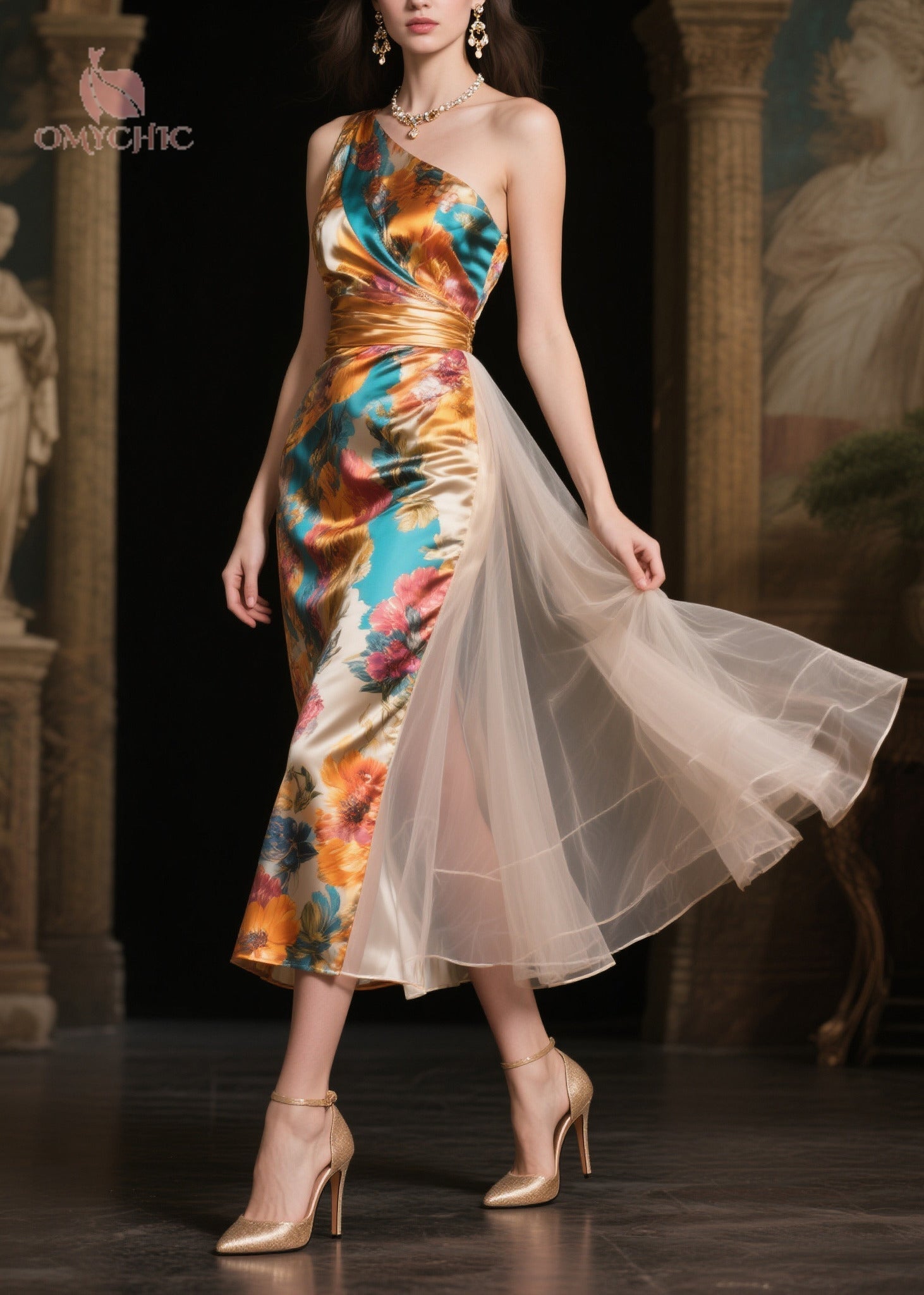 Italian One Shoulder Patchwork Tulle Vestidos Dresses Summer - View 5