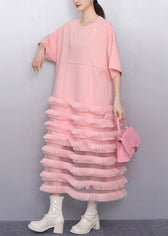 Italian Pink Layered Ruffled Patchwork Tulle Cake Dress Summer 3