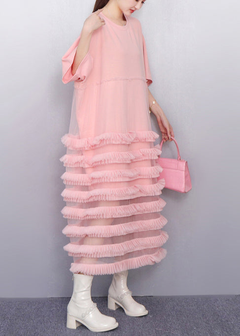 Italian Pink Layered Ruffled Patchwork Tulle Cake Dress Summer 4