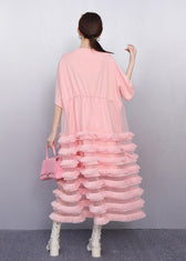 Italian Pink Layered Ruffled Patchwork Tulle Cake Dress Summer 5