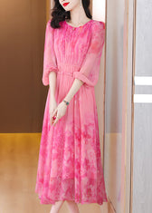 Italian Pink Print Tie Waist Chiffon Long Dress Long Sleeve 2