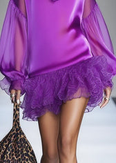 Italian Purple Ruffled Patchwork Chiffon Tea Dress Spring 4