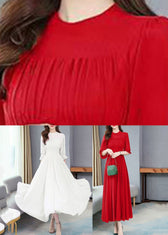 Italian Red Ruffled Patchwork Party Chiffon Long Dress Half Sleeve - View 5