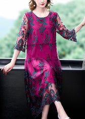 Italian Rose Embroideried Ruffled Patchwork Tulle Dress Half Sleeve 2