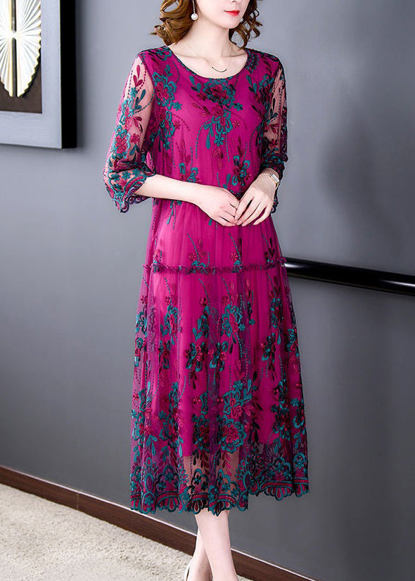Italian Rose Embroideried Ruffled Patchwork Tulle Dress Half Sleeve 3