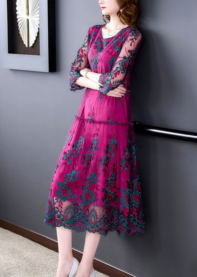 Italian Rose Embroideried Ruffled Patchwork Tulle Dress Half Sleeve 4