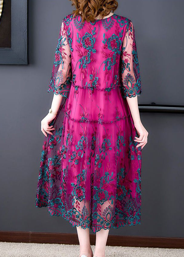 Italian Rose Embroideried Ruffled Patchwork Tulle Dress Half Sleeve 5
