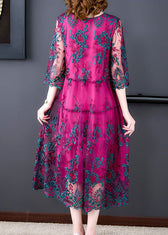 Italian Rose Embroideried Ruffled Patchwork Tulle Dress Half Sleeve 5