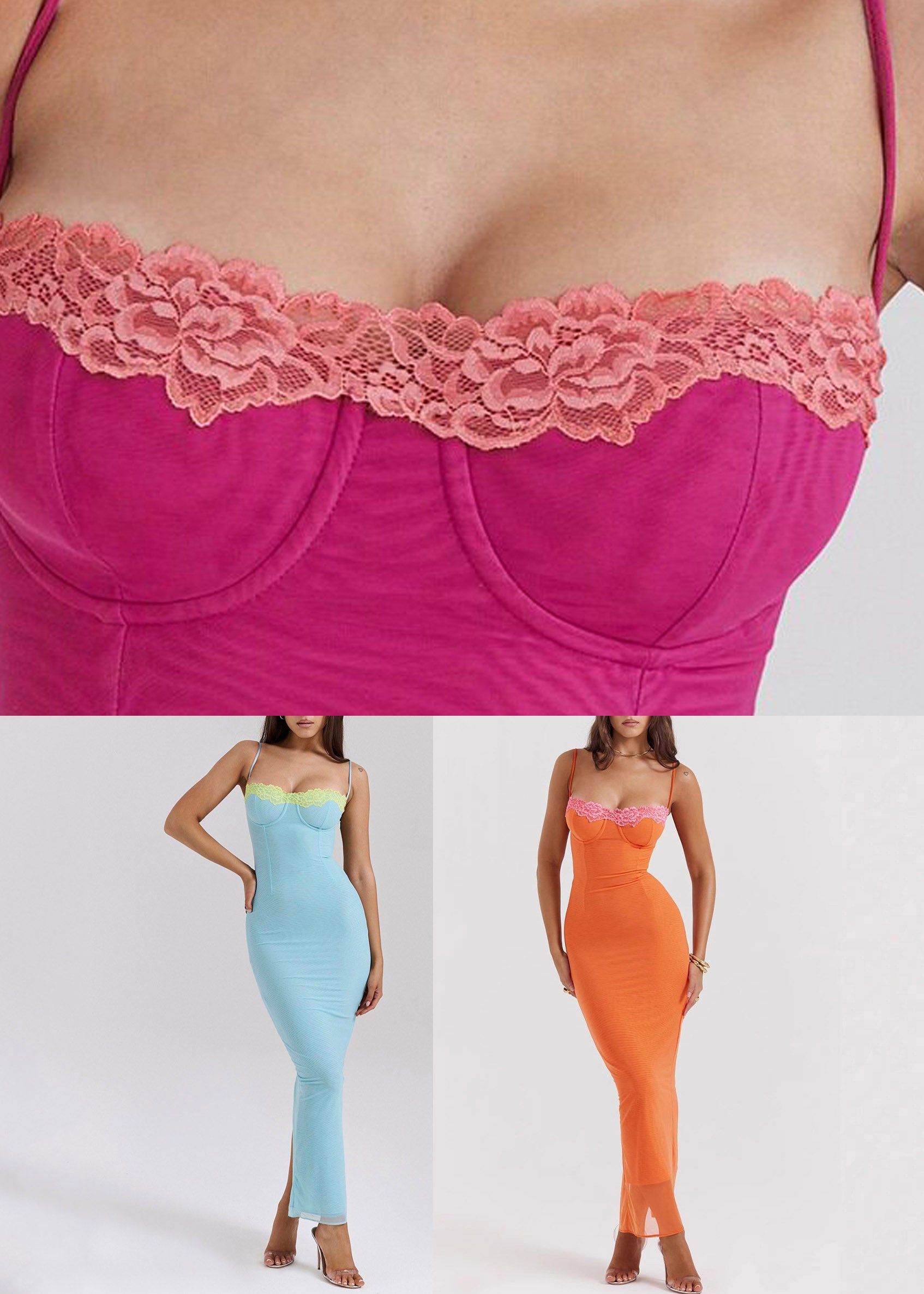 Italian Rose Side Open Solid Tulle Maxi Spaghetti Strap Dresses Sleeveless - View 5