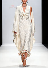 Italian White Draped Neckline Print Ruffled Floral Silk Dress Fall