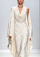 Italian White Draped Neckline Print Ruffled Floral Silk Dress Fall 2