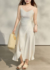 Italian White Tie Waist Side Open Satin Mini Dress Summer 4
