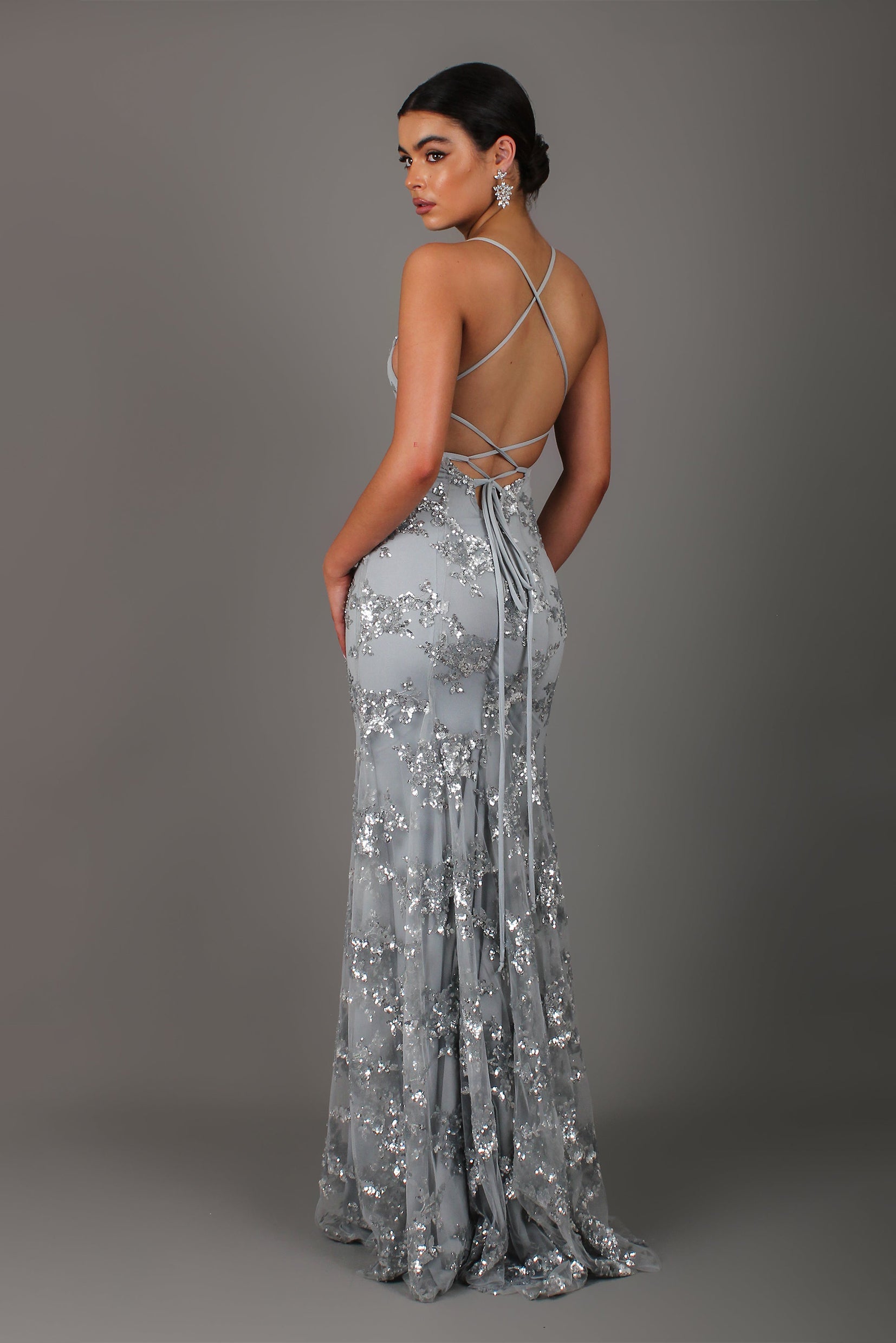 Sequin V-Neck Backless Maxi Dress