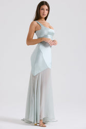 Solid Satin Mesh Sleeveless Maxi Dress 6
