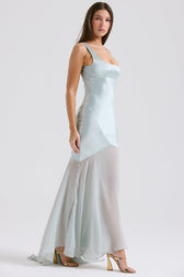 Solid Satin Mesh Sleeveless Maxi Dress 5