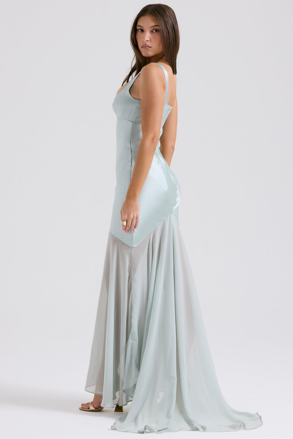 Solid Satin Mesh Sleeveless Maxi Dress 3