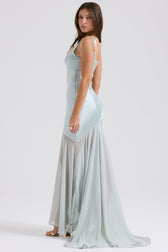 Solid Satin Mesh Sleeveless Maxi Dress 3