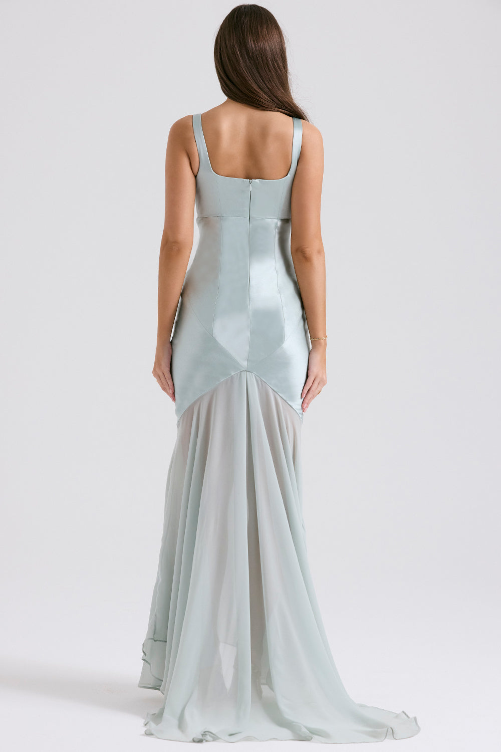 Solid Satin Mesh Sleeveless Maxi Dress 2