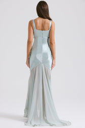 Solid Satin Mesh Sleeveless Maxi Dress 2
