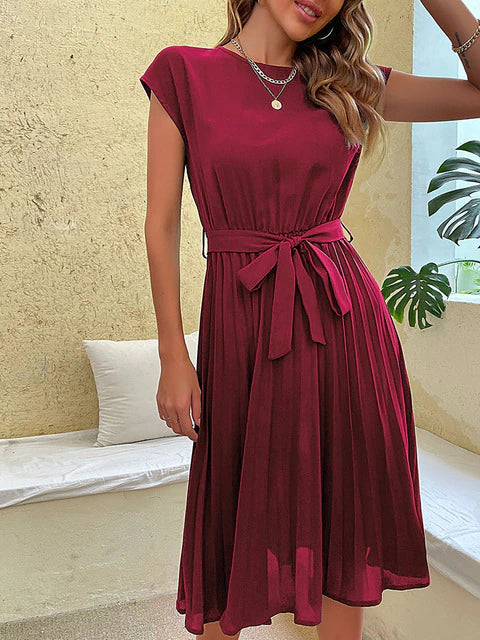Leonor Statement Short Sleeve Pleated Casual Mini Dress for Summer Chic Silhouette Collection