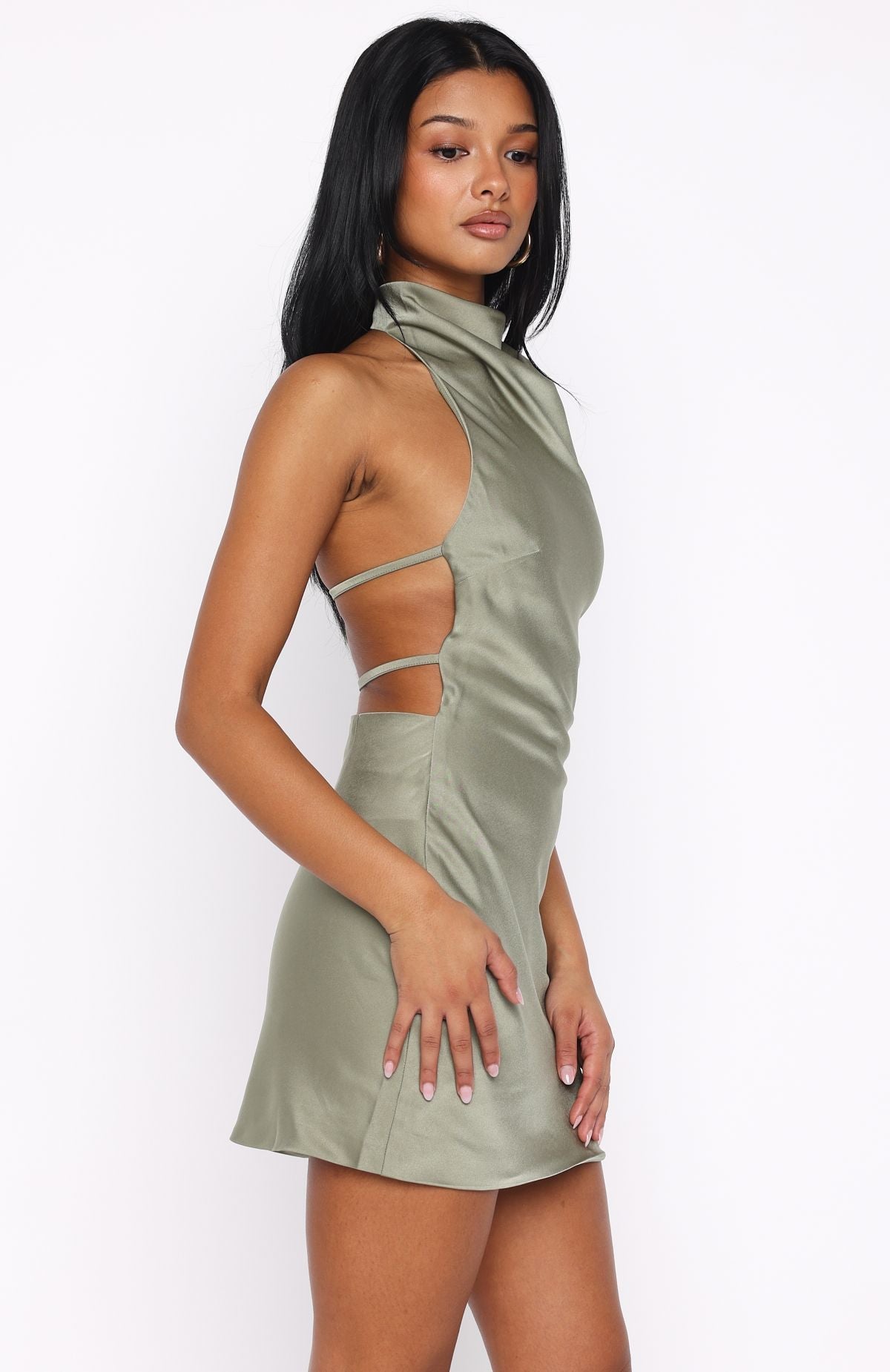 Satin Cowl Halter Neck Sleeveless Bodycon Mini Dress 4