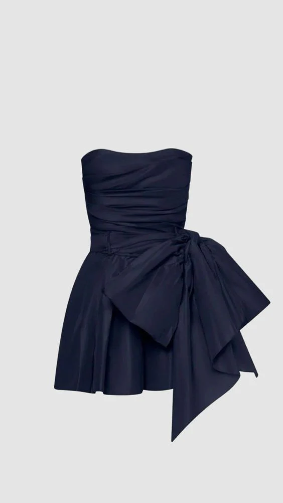 Navy Blue Strapless Short Homecoming Dress with Bow cc1963