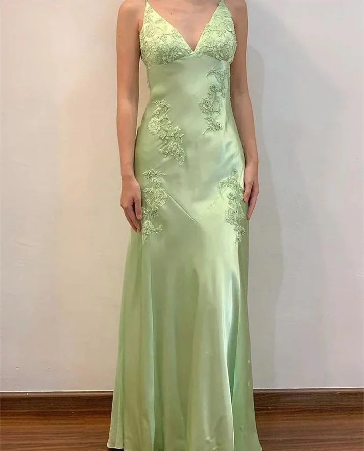 Spaghetti Straps Mint Green Lace Beaded Prom Dress Evening Dress  cc1417