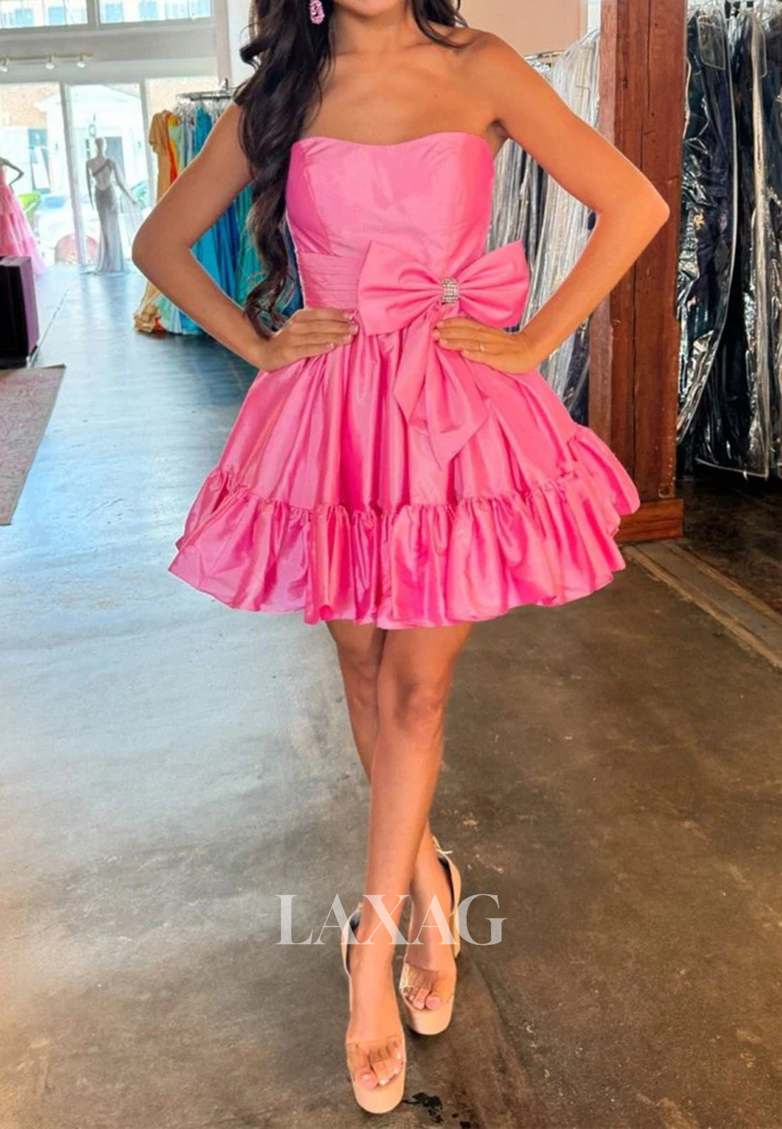 Sweetheart Off-Shoulder Sleeveless Pleated Satin Short A-Line Homecoming Dress with Bow