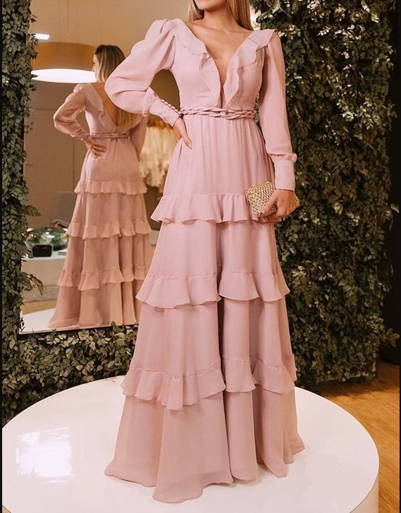 Elegant A-line Long Sleeves Prom Dress,Wedding Guest Outfit  cc1059