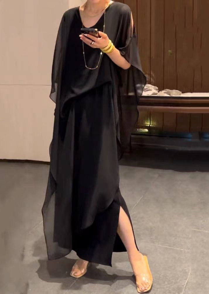Floral Jacquard Sheer Cape Overlay Handkerchief Hem Midi Dress