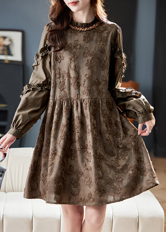 Textured Floral Ruffle Mock Neck Tiered Sleeve Babydoll Mini Dress