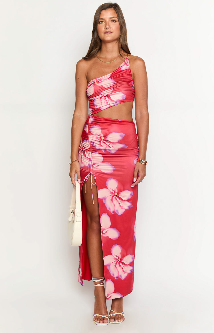 Jaden Red Crimson Paradise Maxi Dress