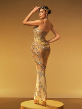 Crystal Split Mesh Maxi Dress - View 6