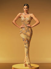 Crystal Split Mesh Maxi Dress - View 3